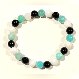 White Moonstone, Black Tourmaline, & Amazonite Crystal Bead Bracelet. NWOT.